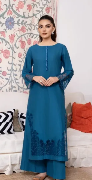 Pakistani Original Sahiba's By Mirza Stitched Cotton 2Pcs _ Navy Blue 